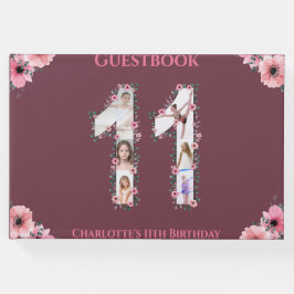 Big 11th Birthday Photo Collage Flower Girl Rosa Gästböcker