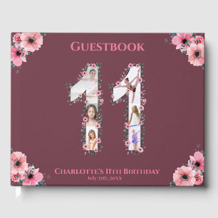 Big 11th Birthday Photo Collage Flower Girl Rosa Gästböcker