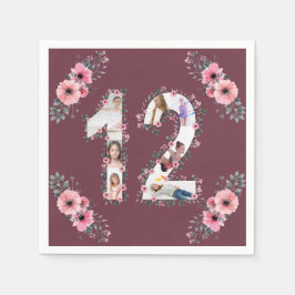 Big 12:e Birthday Girl Flower Photo Collage Pappersservett