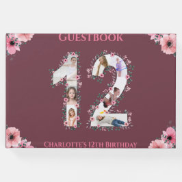 Big 12:e Birthday Photo Collage Flower Girl Rosa Gästböcker