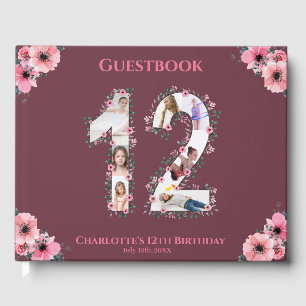 Big 12:e Birthday Photo Collage Flower Girl Rosa Gästböcker