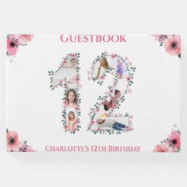 Big 12:e Birthday Photo Collage Flower Girl White Gästböcker