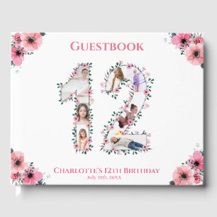 Big 12:e Birthday Photo Collage Flower Girl White Gästböcker