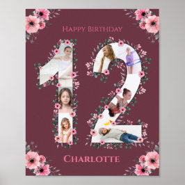 Big 12:e Birthday Rosa Flower Girl Photo Collage Poster