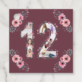 Big 12:e Girl Birthday Photo Collage Rosa Flower Gåvor Etiketter