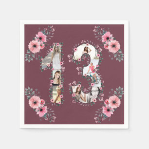 Big 13th Birthday Girl Flower Photo Collage Pappersservett