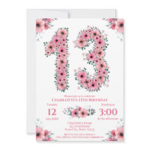 Big 13th Birthday Grönt Foliage Girl Rosa Flowers