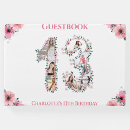 Big 13th Birthday Photo Collage Flower Girl White Gästböcker