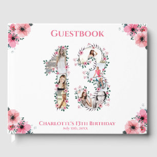 Big 13th Birthday Photo Collage Flower Girl White Gästböcker
