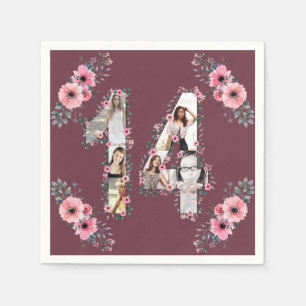 Big 14th Birthday Girl Flower Photo Collage Pappersservett