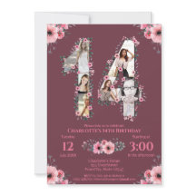 Big 14th Birthday Girl Photo Collage Rosa Flower