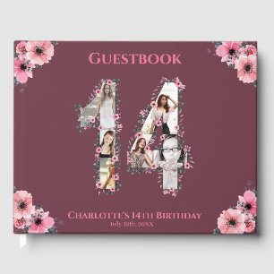 Big 14th Birthday Photo Collage Flower Girl Rosa Gästböcker