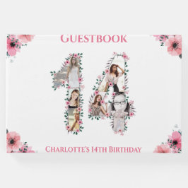 Big 14th Birthday Photo Collage Flower Girl White Gästböcker