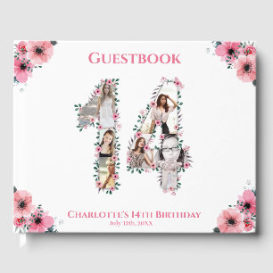 Big 14th Birthday Photo Collage Flower Girl White Gästböcker