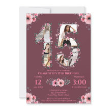 Big 15 Birthday Girl Photo Collage Rosa Flower