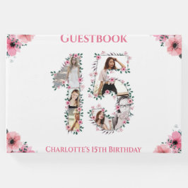 Big 15 Birthday Photo Collage Flower Girl White Gästböcker