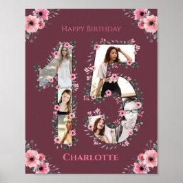 Big 15 Birthday Rosa Flower Girl Photo Collage Poster