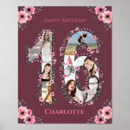 Big 16 Birthday Rosa Flower Girl Photo Collage Poster