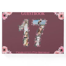 Big 17:e födelsedagsfoto Collage Flower Girl Rosa