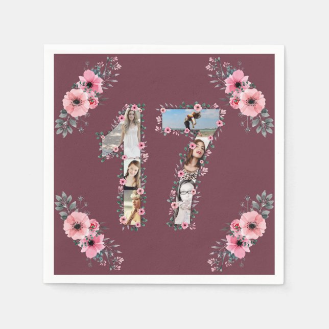 Big 17:e födelsedagstjuvfoto Collage Pappersservett (Framsidan)