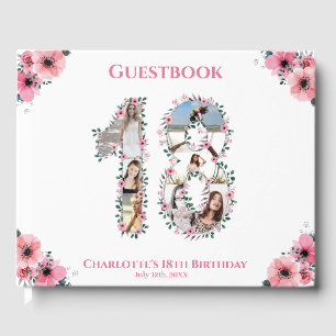 Big 18:e födelsedagen Photo Collage Flower Girl Wh Gästböcker