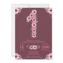 Big 1st Birthday Rosa Flowers Girl Grönt Foliage