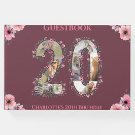 Big 20 Birthday Photo Collage Flower Girl Rosa Gästböcker