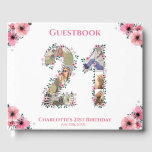 Big 21st Birthday Photo Collage Flower Girl White Gästböcker<br><div class="desc">Skapa en 21:a födelsedag med sex foton i 2:a format. Dekorerad med vackra och vackra  blommor av rosa och grönt. Underbar 21:a födelsedagspresent till kvinnor. Personlig nummer 21 fotokollage för en unik och mycket speciell produkt.</div>