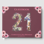 Big 21st Birthday Photo Collage Flower Girl Woman Gästböcker<br><div class="desc">Skapa en 21:a födelsedag med sex foton i 2:a format. Dekorerad med vackra och vackra  blommor av rosa och grönt. Underbar 21:a födelsedagspresent till kvinnor. Personlig nummer 21 fotokollage för en unik och mycket speciell produkt.</div>