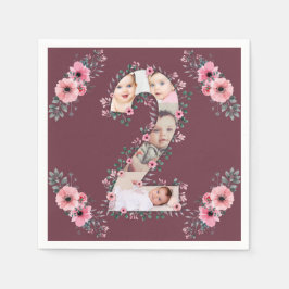 Big 2nd Birthday Girl Photo Collage Rosa Flower Pappersservett