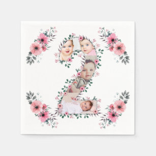 Big 2nd Birthday Girl Photo Collage Rosa Flower Pappersservett
