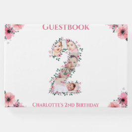 Big 2nd Birthday Photo Collage Flower Girl White Gästböcker
