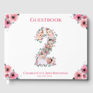 Big 2nd Birthday Photo Collage Flower Girl White Gästböcker