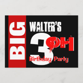 Big 30 Birthday Modern Red White Black W1711 Inbjudningar