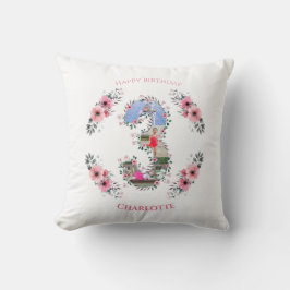 Big 3rd Birthday Girl Photo Collage Rosa Flower Kudde