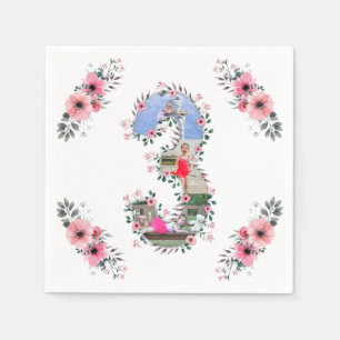 Big 3rd Birthday Girl Photo Collage Rosa Flower Pappersservett