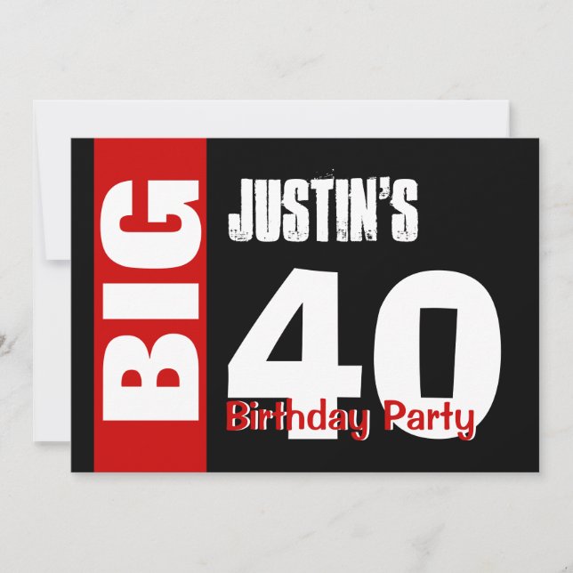 Big 40 Birthday Modern Red White Black B394 Inbjudningar (Framsida)