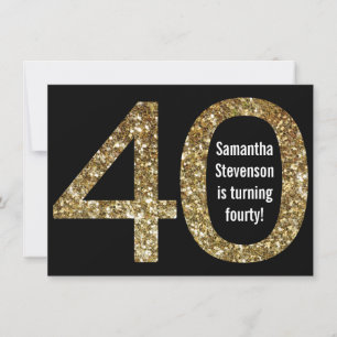Big 4-0 Birthday Guld-Glitter-look 40:e Party Inbjudningar