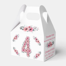 Big 4e födelsedagen Girl Grönt Foliage Rosa Flower Presentaskar