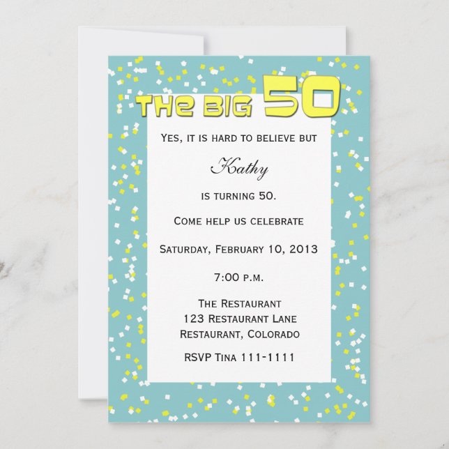 "BIG 50" 50:e födelsedagsinbjudan - Confetti Inbjudningar (Framsida)