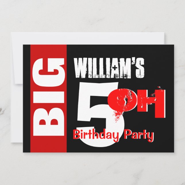 Big 50 Birthday Modern Red White Black W1732 Inbjudningar (Framsida)