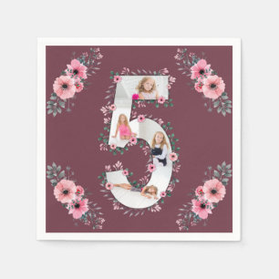Big 5th Birthday Girl Photo Collage Rosa Flower Pappersservett