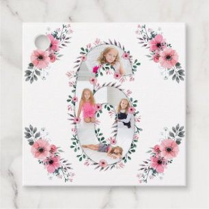 Big 6e Birthday Girl Photo Collage Rosa Flower Gåvor Etiketter