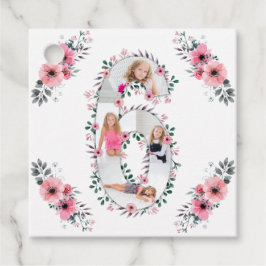 Big 6e Birthday Girl Photo Collage Rosa Flower Gåvor Etiketter