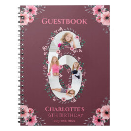 Big 6e Birthday Girl Photo Rosa Flower Guest Bok Anteckningsbok