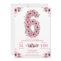 Big 6e Birthday Grönt Foliage Girl Rosa Flowers