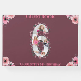 Big 6e Birthday Photo Collage Flower Girl Rosa Gästböcker