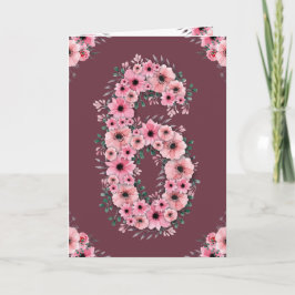 Big 6e Birthday Rosa Flowers Grönt Foliage Girl Kort