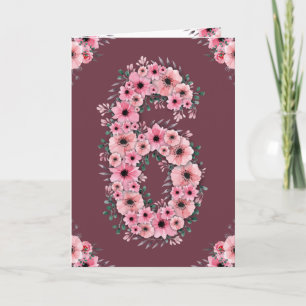 Big 6e Birthday Rosa Flowers Grönt Foliage Girl Kort