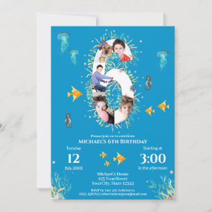 Big 6e Photo Collage Birthday under Sea Inbjudningar